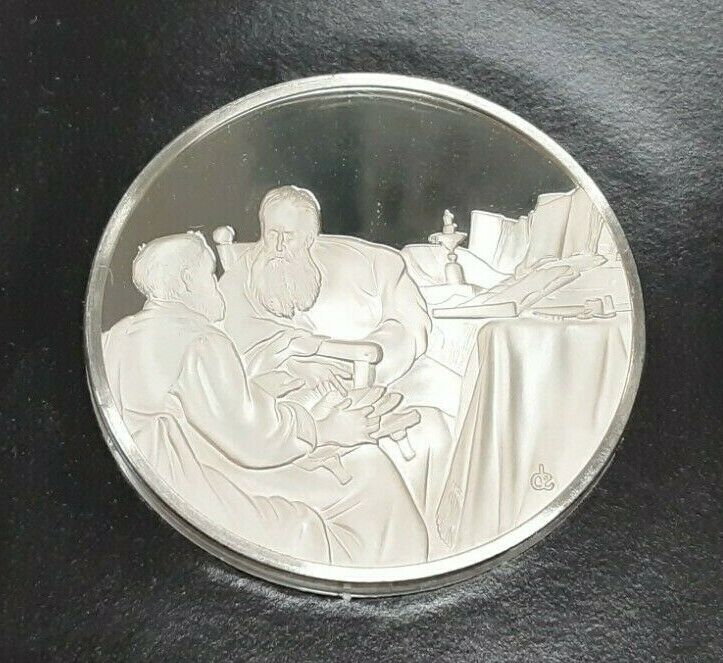 Franklin Mint Genius/Rembrandt PR .925 Silver Medal-Scholars Disputing in Card