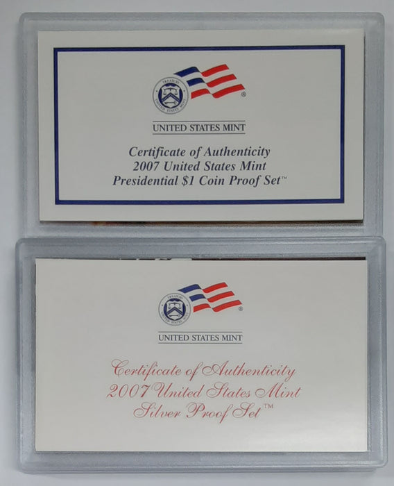 2007 US Mint Silver Proof Set With Presidential Dollars Gem Coins w/Box & COA