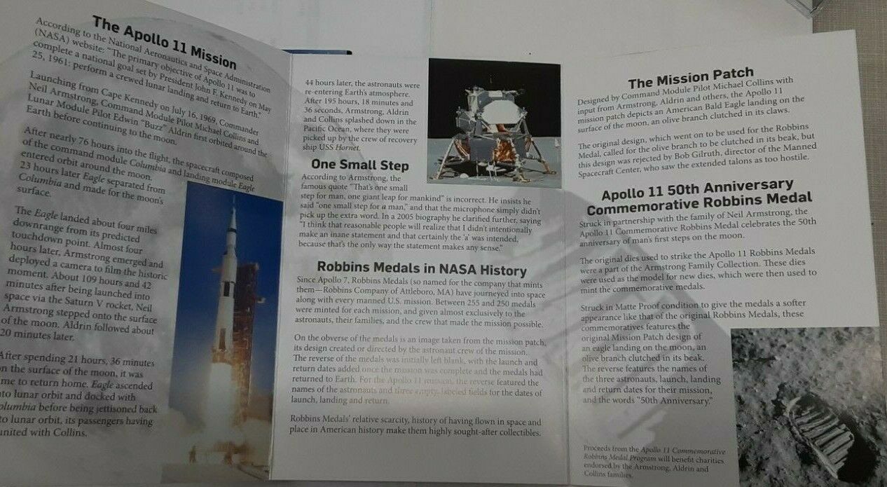 Apollo 11 50th Ann Robbins Medal/Patch Set Mans 1st Lunar Landing in Folder