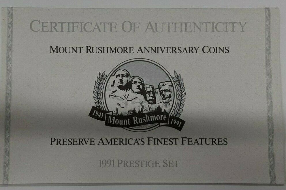 1991-S Prestige Set 7 Gem Proof Coins Mt. Rushmore Silver $1 in US Mint OGP