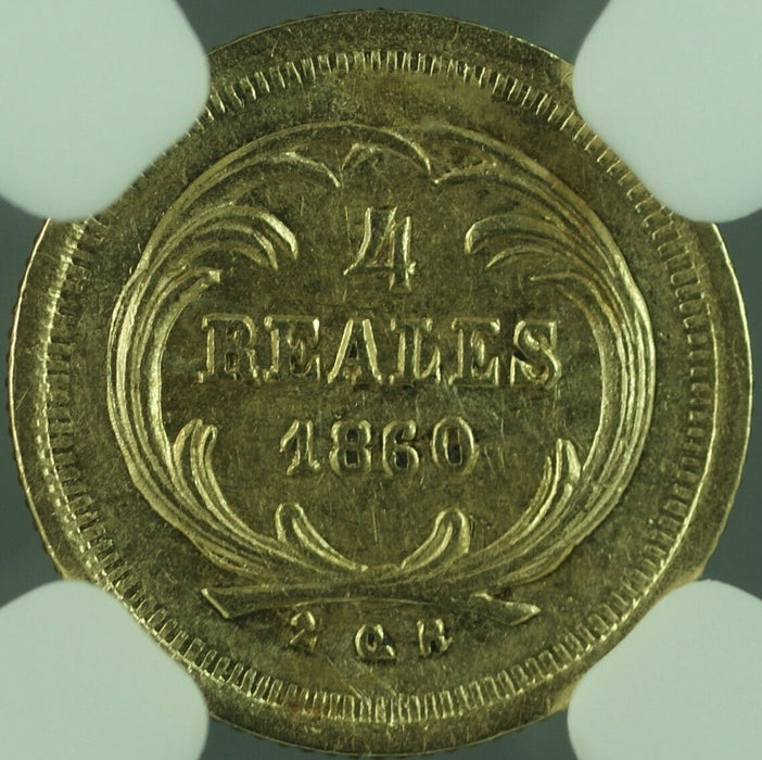 1860 R Guatemala 4 Reales Gold Coin NGC AU Details-Cleaned