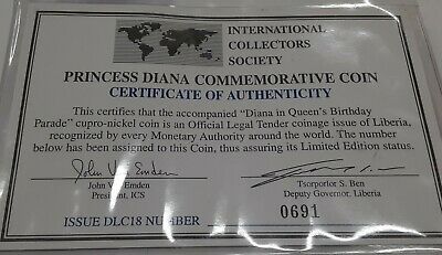 1997 Republic of Liberia 5 Dollar Coin Princess Diana/Queens Birthday w/COA