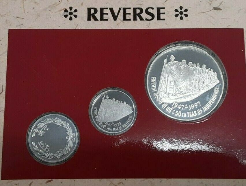 1997 India 50th Anniversary Set 50 Rupee & 50 paise W/Medal in OGP