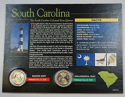(2) 2000 South Carolina Colorized State Quarter P&D-BU-w/Colorful Display Card