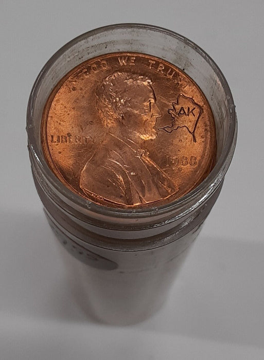 1988 Lincoln 1C Roll Counter-stamped W/State Outlines - 50 BU Coins In Tube