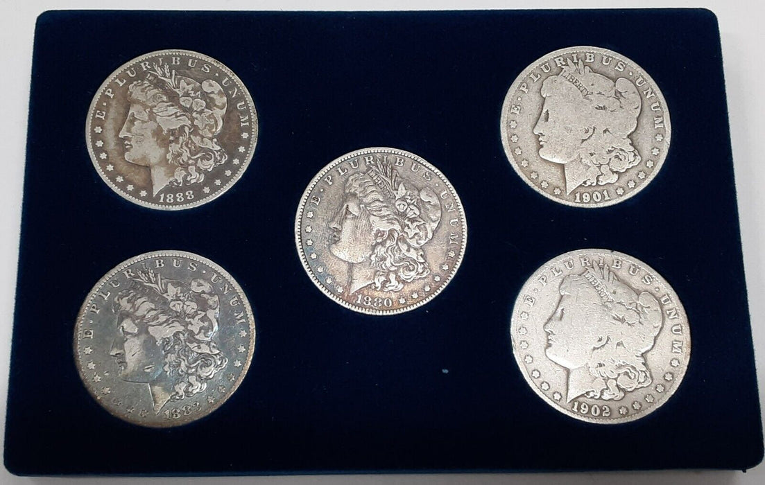 US Silver Dollar Set w/Five New Orleans Mint Morgan Dollars Circulated in Case