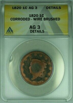 1820 Matron Head Large Cent SmDt ANACS AG-3 Details Corroded Wire Brushed (41)