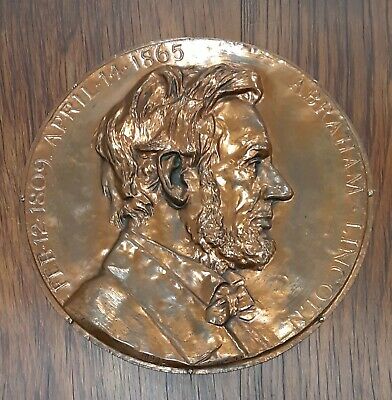 A. Lincoln Large High Relief Galvano 10" Diameter Copper Colored by Calverley