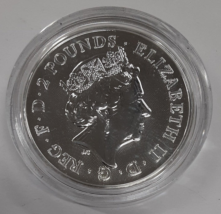 2018 Great Britain 1 Ounce Silver 2 Pound Coin - Two Dragons