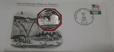 1971 Fort Mackinac MI Great Historic Sites PR Silver Medal in First Day Cover