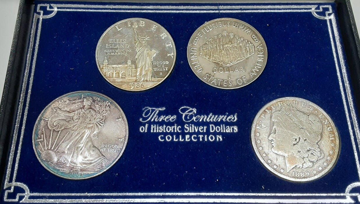 Three Centuries of US Silver $ - 4 Coin Set w/Morgan, Commem & ASE Circ. in Case