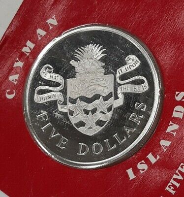 1974 Cayman Islands 5 Dollar Sterling Silver Coin - Queen Elizabeth II