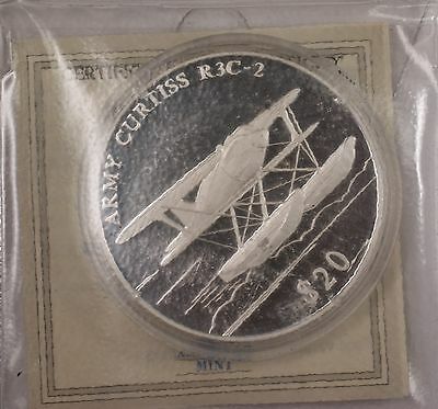 2000 Republic of Liberia US Army Curtiss R3C-2 20 Dollar Silver Gem Proof Coin
