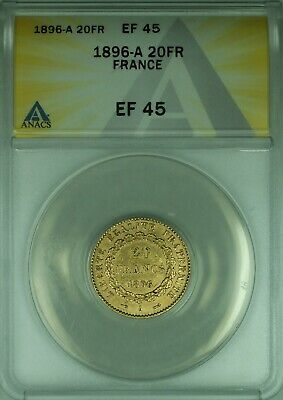 1896-A France 20 Francs Gold Angel Coin ANACS EF-45