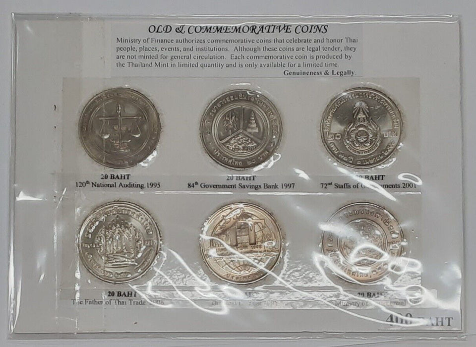 Set of 6 Different Thailand 20 Baht Commemorative Coins BU