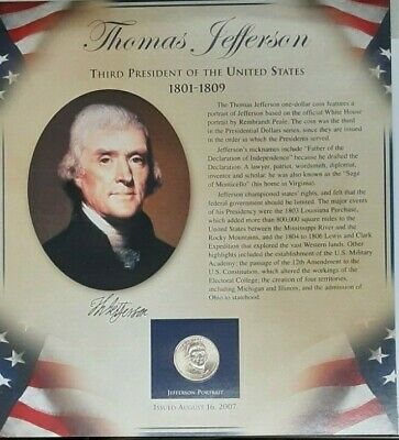 PCS Thomas Jefferson BU Presidential $1 Coin & Stamp Set in Holder