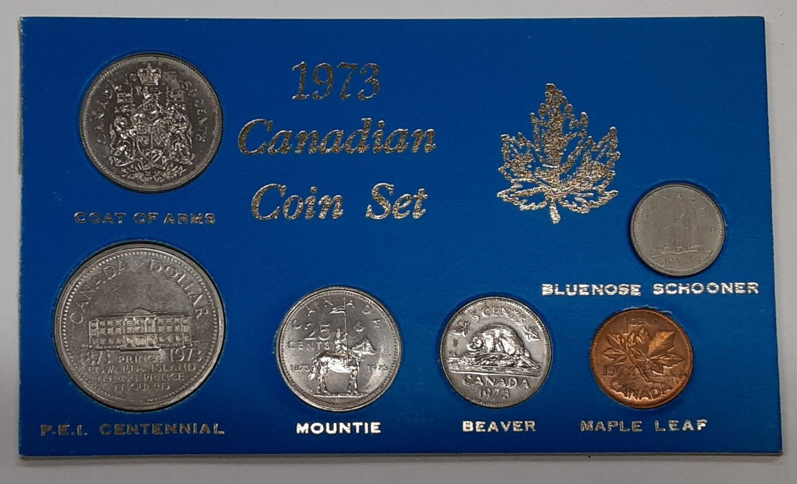 1973 Canadian Coin Set- 6 UNC Coin Set w/Toning in Cardboard Holder