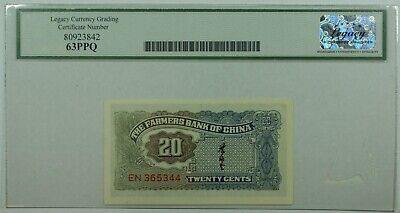 1937 China Farmers Bank 20 Cents Note SCWPM#462 Legacy Choice New 63PPQ