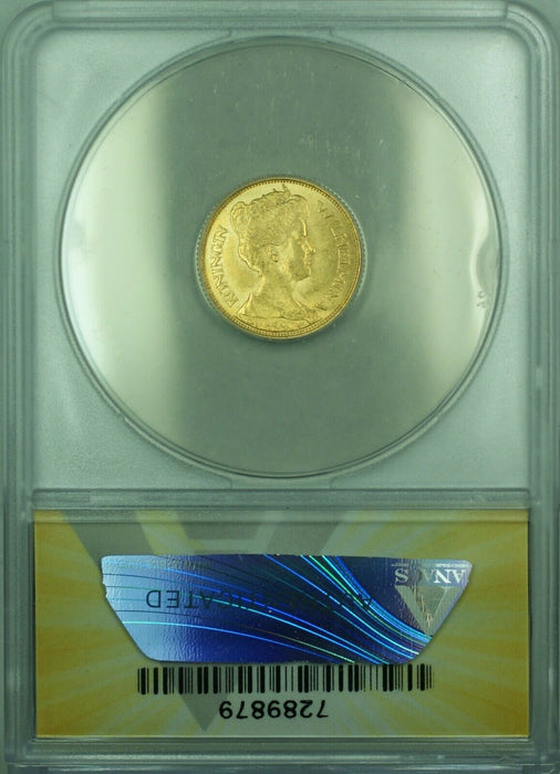 1912 Netherlands 5 Gulden Gold Coin ANACS AU-58 (DW)