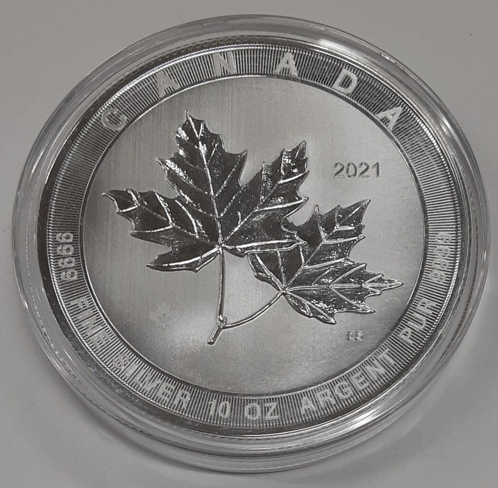 2021 Canada $50 Twin Maple Leaf 10 Ounce .9999 Silver Coin BU in Capsule