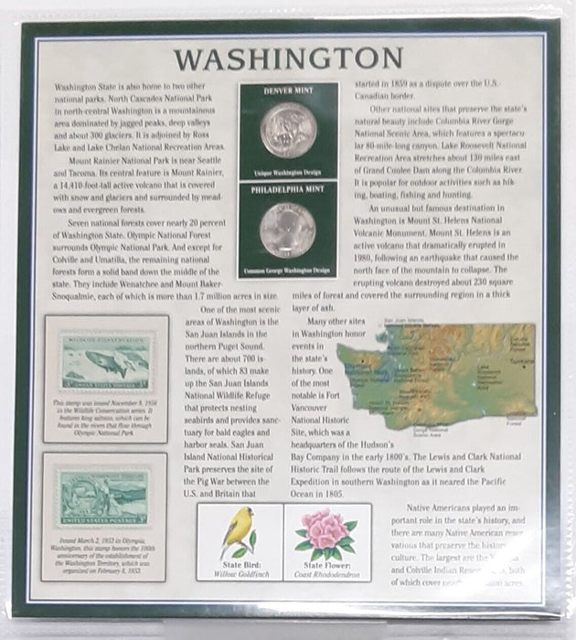2011 Washington Olympic National Park Quarter P&D w/2 Stamps Display Card