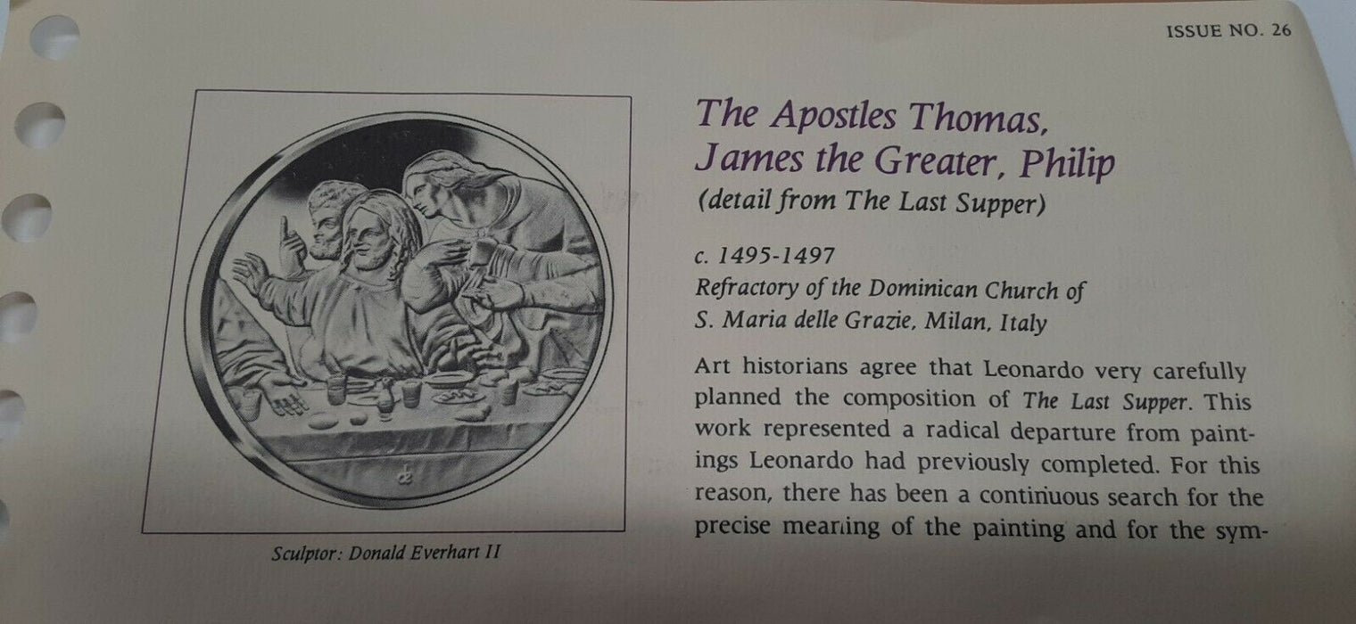 Franklin Mint Genius/DaVinci PF Gold Plated .925 Silver Medal-Apostles