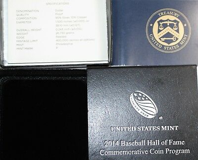 2014-P Baseball Hall of Fame USA Proof Silver Dollar $1 Coin OGP COA