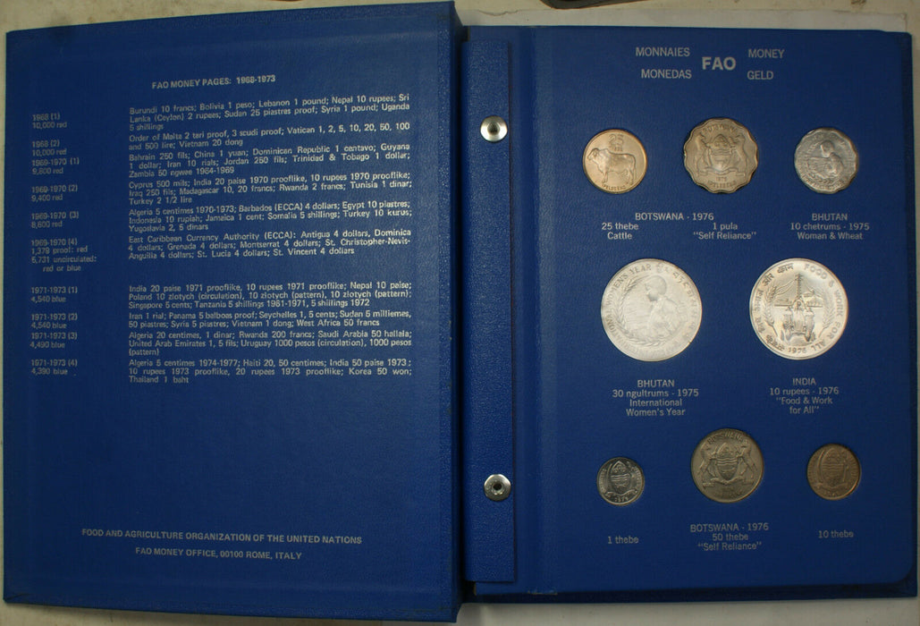 1976 Complete BLUE FAO World 34-Coin Album W/ Silver/Proof Coins As Issued