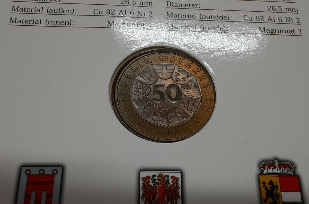 1999 Austria BU 50 Schilling Johann Strauss Commem Coin in Austrian Mint Folder