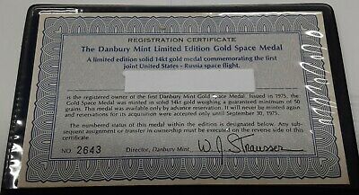 1975 1st Joint Space Station Mission 14K Gold Medal in Danbury Mint Folder w/COA