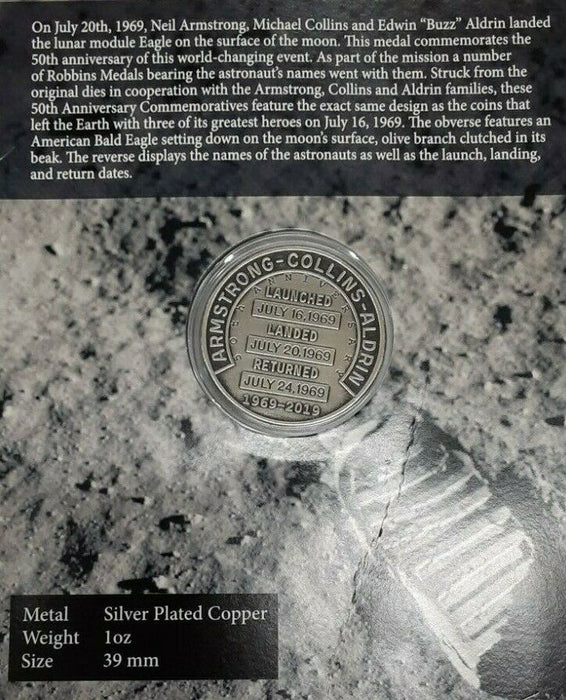Apollo 11 50th Ann Robbins Medal/Patch Set Mans 1st Lunar Landing in Folder