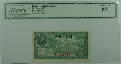 1937 China Farmers Bank 20 Cents Note SCWPM#462 Legacy Choice New 63