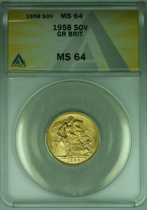 1958 Great Britain Sovereign Gold Coin ANACS MS-64