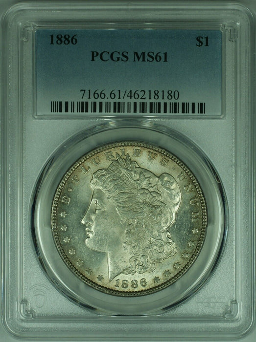 1886 Morgan Silver Dollar Coin PCGS MS-61 W/Reverse Toning - Better Coin (47D)