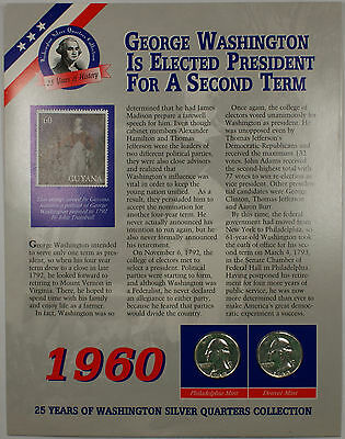 1960 Washington Elected for Second Term Stamp and Silver Quarters Collection