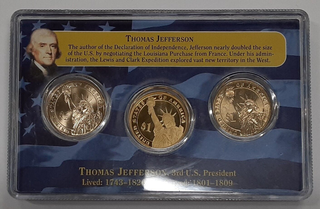 2007 Thomas Jefferson Presidential Dollar 3 Coin Set First Day of Issue