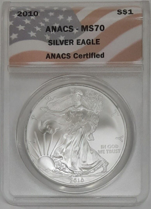 2010 American Silver Eagle ASE Dollar Coin Certified ANACS MS-70 Flag Label