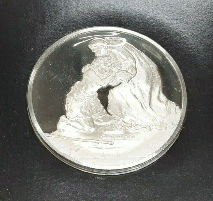 Franklin Mint Genius/Rembrandt PR .925 Silver Medal-Return/Prodigal Son in Card