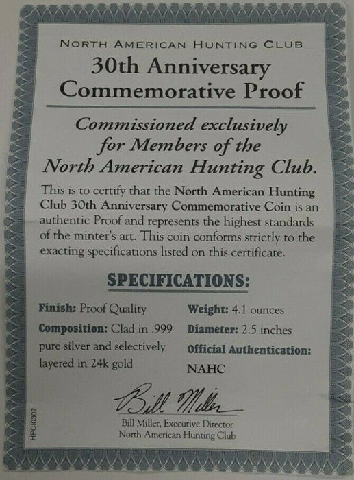 North American Hunting Club/30th Anniversary 'Deer' Silver Plated Medal Case/COA