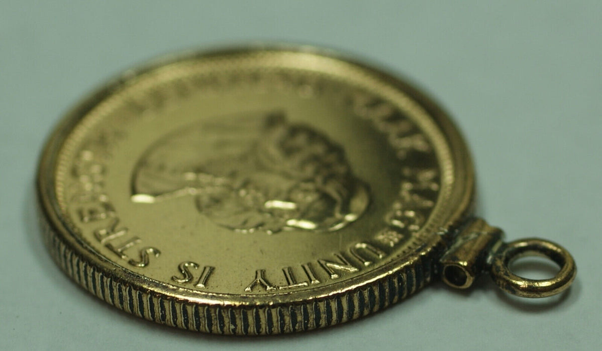 1978 South Africa 2 Rand Gold Coin in Reeded Edge Bezel Charm or Pendant
