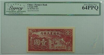 1940 China Farmers Bank 1 Yuan Note SCWPM#463 Legacy Very Choice New 64PPQ