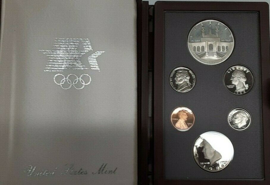 1984-S Prestige Set 6 Gem Proof Coins Olympic Silver $1 US Mint OGP