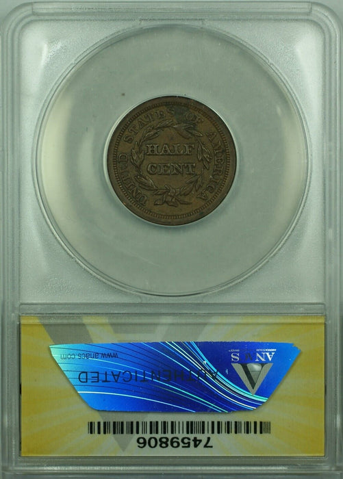 1851 Braided Hair Half Cent ANACS AU-53 Details - Corroded