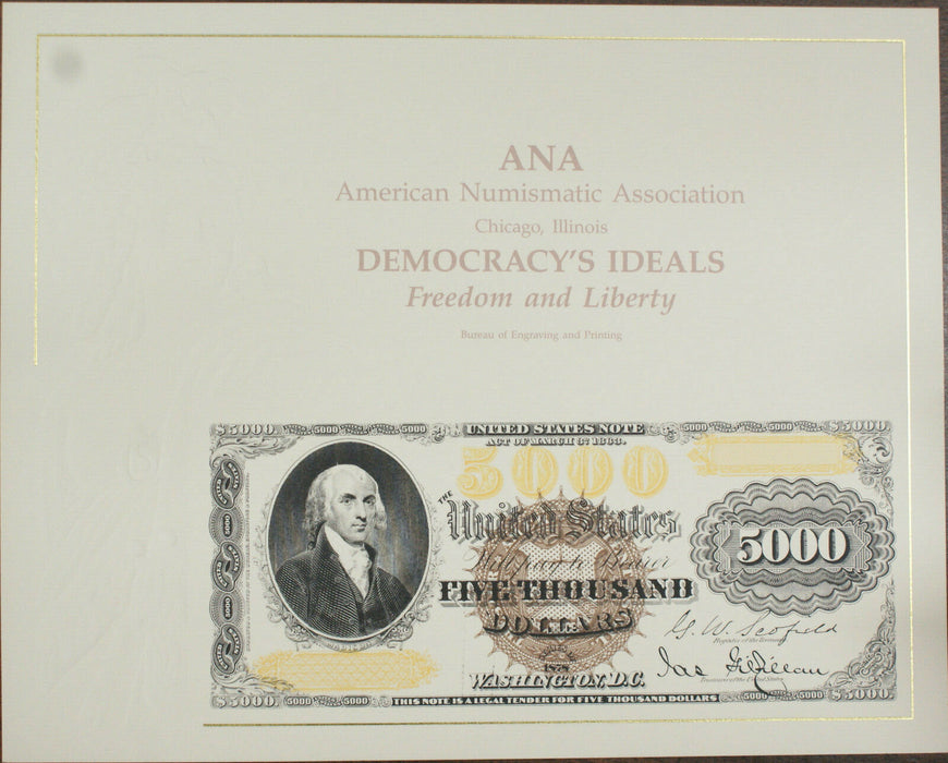BEP 1991 B-149 ANA 1878 $5000 LT Gold Certificate Face