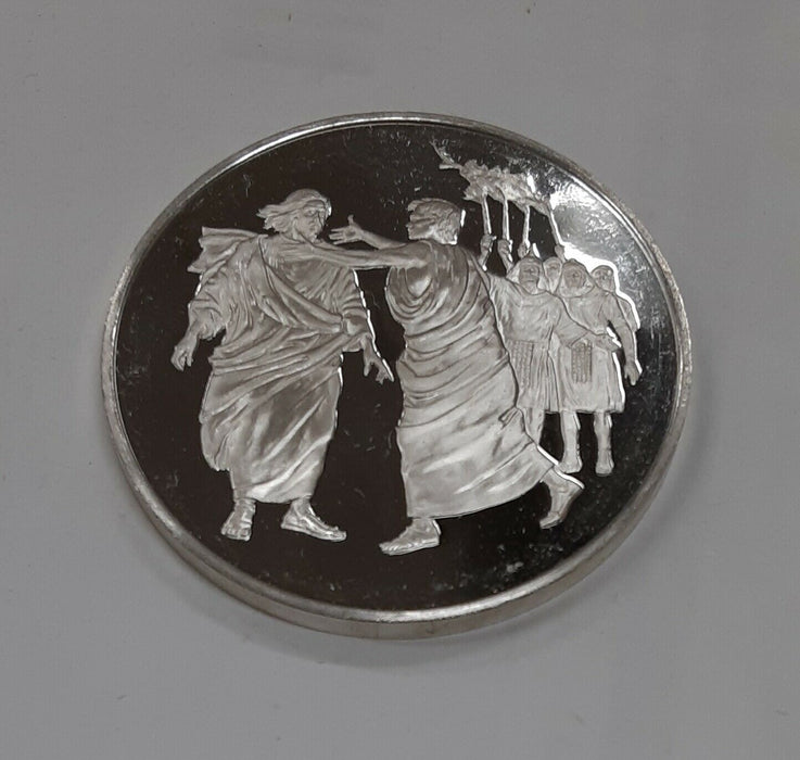Franklin Mint Life of Christ .925 Silver Medal by Benvenuti-Betrayal By Judas