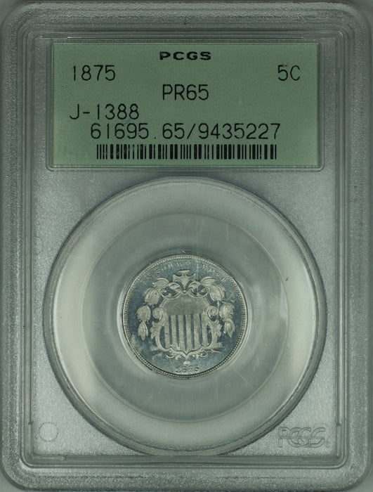 1875 Shield Nickel Pattern Gem Proof 5c Coin PCGS PR-65 OGH J-1388 Judd WW