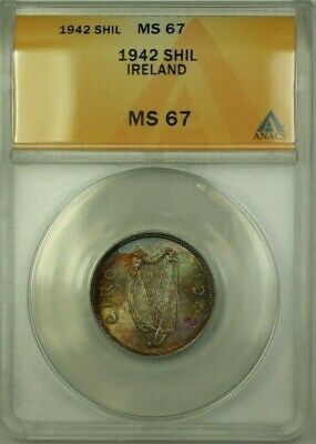 1942 Ireland 1 Shilling Coin ANACS MS-67 Toned