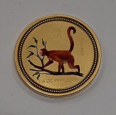2004 Australia $25 Dollar 1/4 Ounce Gold Coin Lunar Series - Monkey - Colorized