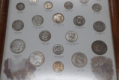 United States 20th Century Type Collection Including 14 Silver Coins in Frame