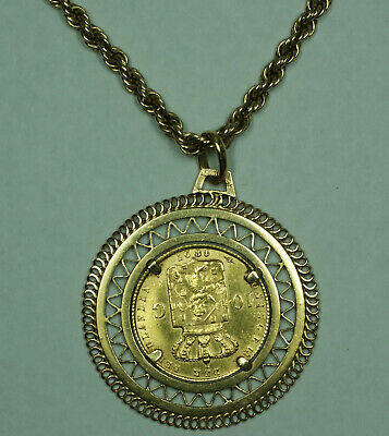 1897 Netherlands Gold 10 Gulden Coin in 18K Pendant w/ 14K Rope Chain Necklace